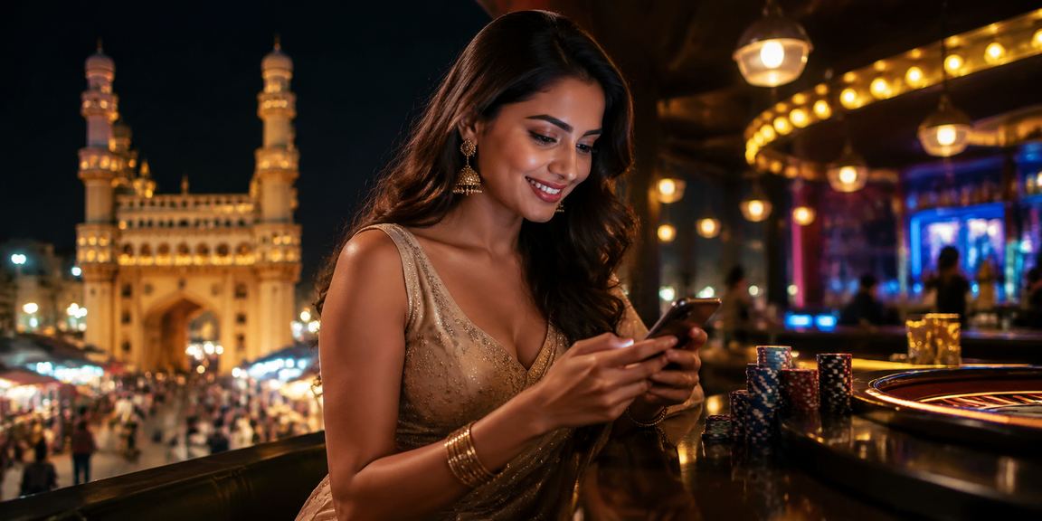 Night market scene with players enjoying Aviator and mobile casino in Hyderabad