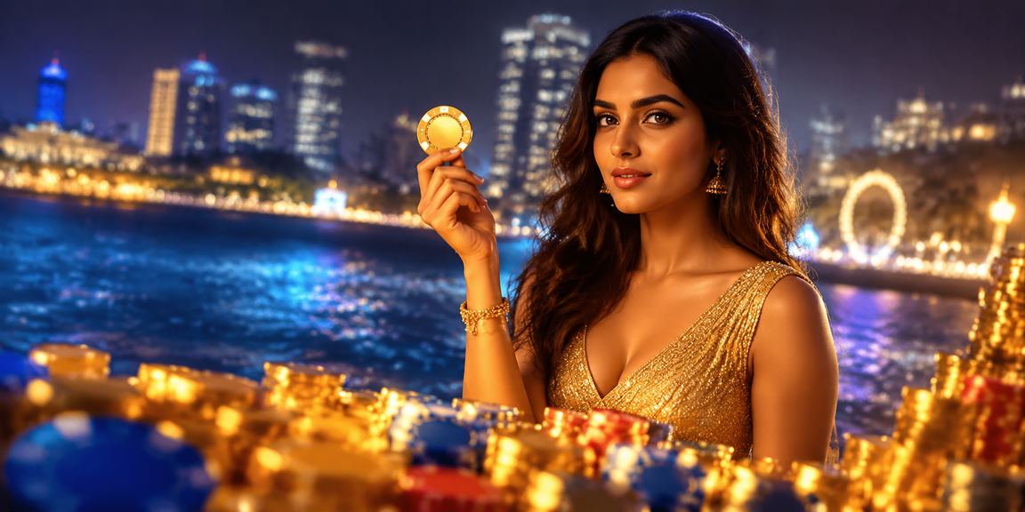 Blue and gold thematic city lottery illustration in Pune
